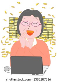 An elderly woman who got rich using a computer.