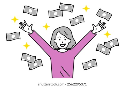 Elderly woman who is happy to get a lot of money