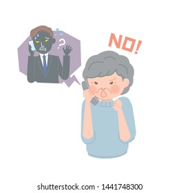 elderly woman who takes a call from a scammer and refuses