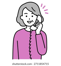 An elderly woman whose problem is solved through phone consultation