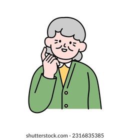 Elderly Woman Wondering, Simple Style Vector illustration.