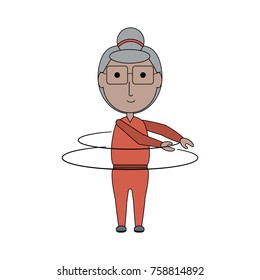 Elderly woman working out icon over white background colorful design vector illustration
