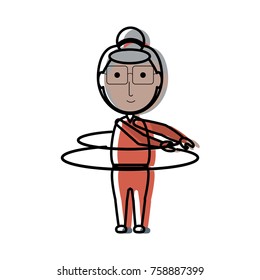 Elderly woman working out icon over white background colorful design vector illustration