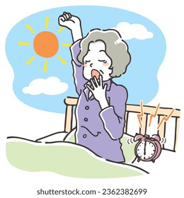 Elderly woman yawning in her sleep Upper body
