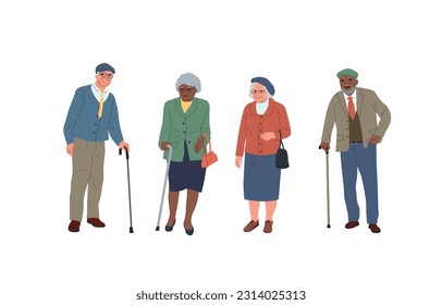 Elderly women and men. Vector flat style illustration