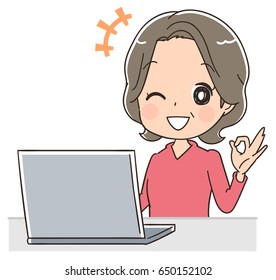 Elderly women are using a personal computer