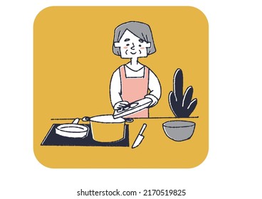 Elderly women who cook various happy lives in old age