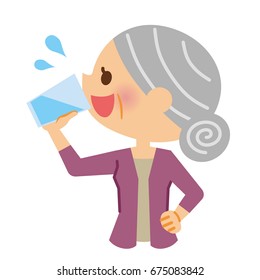 Elderly women who drink water.