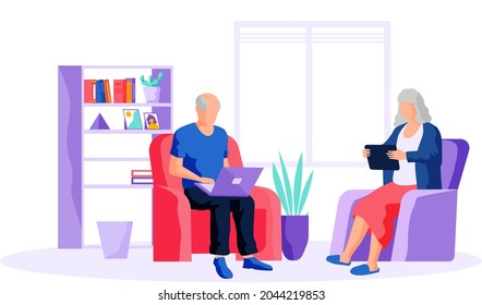 Los ancianos aprenden nuevas tecnologías, trabajan y se comunican a través de dispositivos electrónicos. El hombre intenta usar la computadora y navegar por Internet. Abuela buscando información en tablet. Los ancianos pasan tiempo en los medios sociales