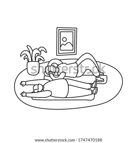 eldery couple practicing exercise in home activity line style vector illustration design
