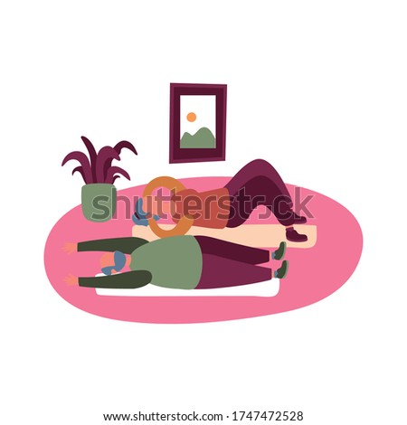 eldery couple practicing exercise in home activity free form style vector illustration design