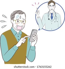 eldery man having online consultation with doctor on smartphone