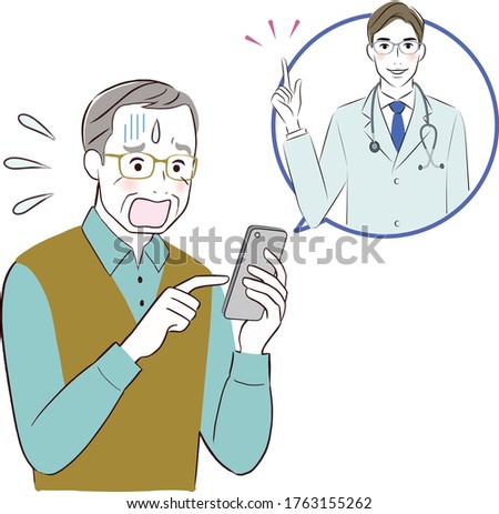 eldery man having online consultation with doctor on smartphone