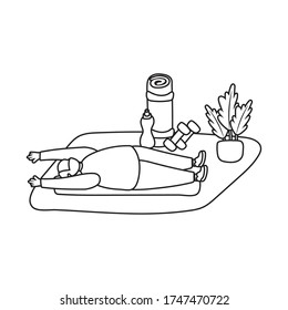 eldery man practicing exercise in home activity line style vector illustration design