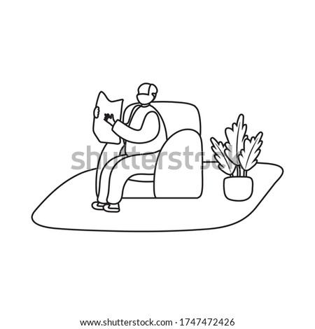eldery man reading newspaper in home activity line style vector illustration design