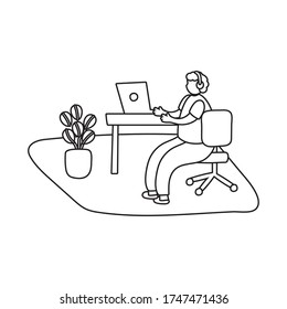 eldery man using laptop in home activity line style vector illustration design