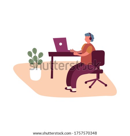 eldery man using laptop in home activity free form style vector illustration design