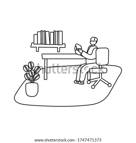 eldery man using tablet in home activity line style vector illustration design