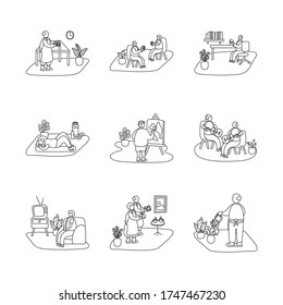 eldery people practicing activities in home scenes vector illustration design