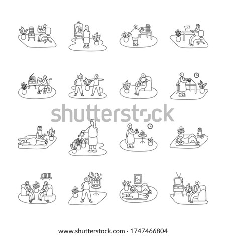 eldery people practicing activities in home scenes vector illustration design
