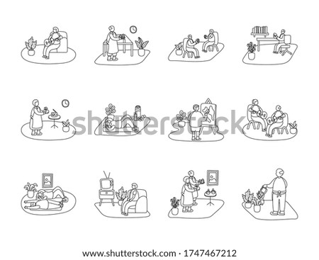 eldery people practicing activities in home scenes vector illustration design