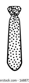 Eldredge knot necktie with dots pattern in black lines isolated illustration. White background, vector.