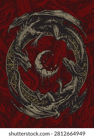 Eldritch Dragons Spiraling Around A Cursed Lunar Relic