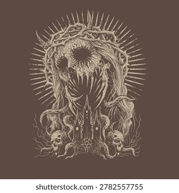 Eldritch Horror Creature With Tentacles And Skulls