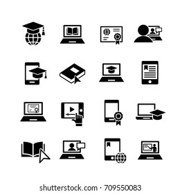 e-learning 16 simple icons set black on white background