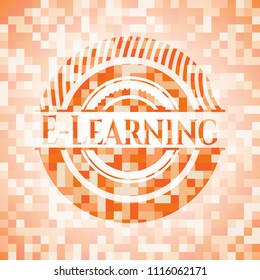 E-Learning abstract emblem, orange mosaic background