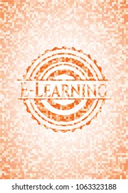 E-Learning abstract orange mosaic emblem with background