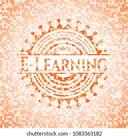 E-Learning abstract orange mosaic emblem