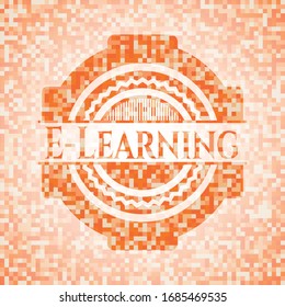 E-Learning abstract orange mosaic emblem with background
