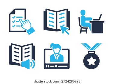 E-Learning and Academic Achievement icon set. Solid glyph series icons