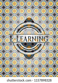 E-Learning arabic style badge. Arabesque decoration.