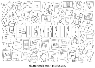 E-learning background from line icon. Linear vector pattern. Vector illustration