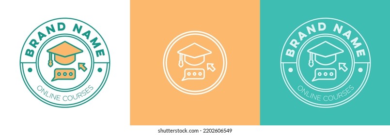 E-learning badge logo design, modern online learning course symbol, online study, education brand identity emblem concept, e-learning editable commercial logotype, line icon set isolated.