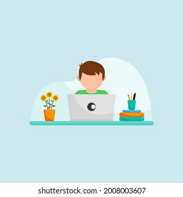 E-learning banner. Online education, home schooling. Modern workplace. Vector illustration