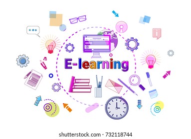 E-learning Banner Online Education Elearning Network Concept Vector Illustration