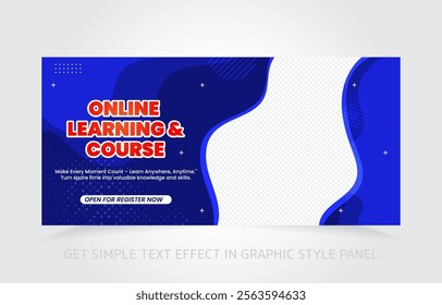 E-learning banner template with editable text effects in the Graphic Style panel for course promotions. free simple text effect in graphic style panel