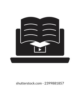 Juego de iconos de E-learning Black Fill. Conjunto de iconos Elementos de educación en línea. Enseñanza en línea, e-learning, cursos de video, Graduación, Educación Moderna. Icono de relleno negro para icono en línea, ......