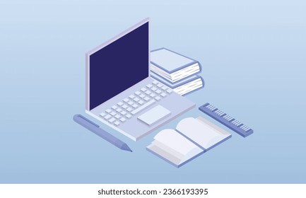 E-learning.on blue background.3D design.isometric vector design Illustration.