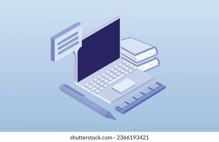 E-learning.on blue background.3D design.isometric vector design Illustration.