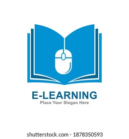 E-learning with book and mouse vector logo template. Suitable for business, education, learning and online book