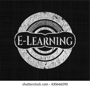E-Learning chalk emblem, retro style, chalk or chalkboard texture