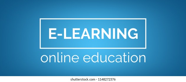 E-learning Concept, blue banner with word elearning online education, design vector