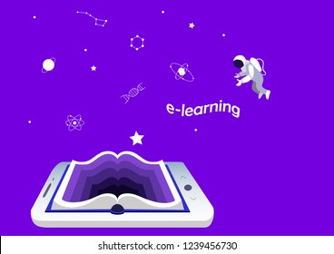 e-learning concept, education and training. smartphone or tablet as a book. Mobile applications for reading and learning. science and knowledge, 