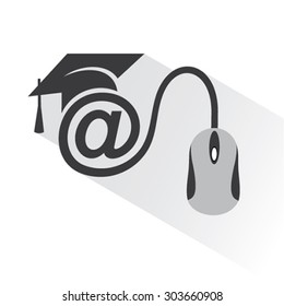 e-learning concept with graduation cap and computer mouse stock vector