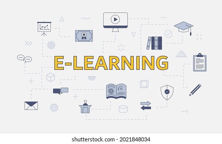 e-learning concept with icon set with big word or text on center