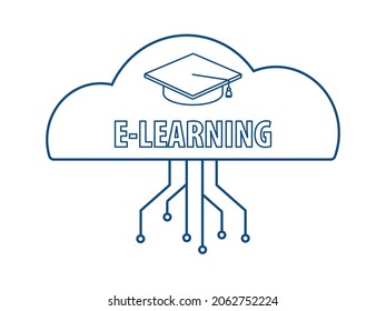 E-learning concept. Logo learning online center and graduation. Academic cap in cloud. Online education concept  for your web site design, logo, app, UI.  EPS10.